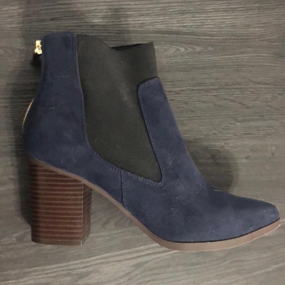 Blue short heeled boots